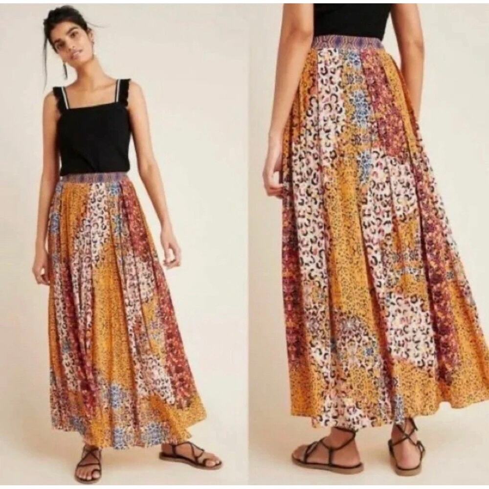 Anthro Bhanuni By Jyoti Maxi Skirt Sz 4 Colorful Boho Animal Print Maximalist